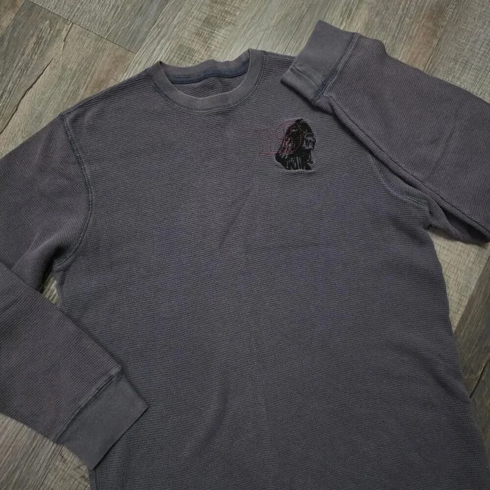 Washed Gray Thermal Waffle Knit Crewneck Casual Streetwear Pullover